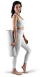© olegphotor - Mockup of white floor mat, yoga tracksuit, top, leggings on trainer woman, png, side view