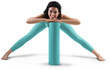 © olegphotor - Mockup of turquoise floor mat, yoga tracksuit, top, leggings on trainer woman, png, front view