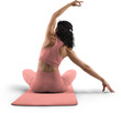 © olegphotor - Mockup of pink floor mat, yoga tracksuit, top, leggings on trainer woman, png, back view
