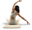 © olegphotor - Mockup of tan, beige, nude floor mat, sports suit for yoga, top, leggings on trainer woman, png, back view