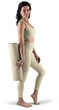 © olegphotor - Mockup of tan, beige, nude floor mat, sports suit for yoga, top, leggings on trainer woman, png, side view