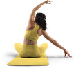 © olegphotor - Mockup of yellow floor mat, yoga tracksuit, top, leggings on trainer woman, png, back view
