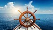 © Vaughn - ship wheel on boat with sea and sky freedom and adventure direction concept