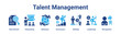 © Parahman - Talent Management web banner icon vector illustration concept for business with icon of Recruitment, Onboarding, Retention, Succession, Mobility.