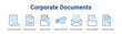 © Parahman - Corporate Documents web banner icon vector illustration concept for business with icon of Official Document, Business Report, Secure Folder, Sealed Certificate, Custom Envelope, Folder Template.