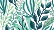 © ALI - Untitled design - 1Botanical leaf pattern illustration, modern hand drawn foliage background, green and teal plant design, seamless nature wallpaper, minimalist floral art for home decor, textiles, pr