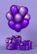 © lotus_studio - Colored gift box with ribbon and balloon on background.