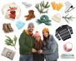 © New Africa - Happy family, winter clothes and accessories. Collection on white background