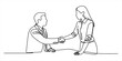 © Creative_Oneline - Continuous line drawing of a businessman and businesswoman shaking hands to close a deal Vector, illustration