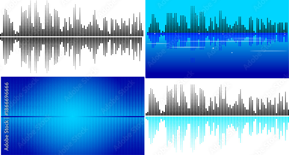 Abstract vector background set of digital audio waveforms and equalizers