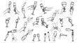 © VANU - Collection of hands holding various drink glasses with splash effects in doodle line art