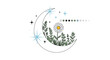 © Robiul - Whimsical illustration of a crescent moon filled with a daisy and wildflowers, surrounded by sparkling stars for a magical design.