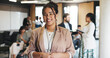 © Flash25/peopleimages.com - Smile, seminar and portrait of business woman for keynote speaker, pride and trading expo. Workshop event, confidence and broker conference with person for opportunity, corporate and tradeshow