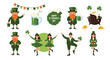 © Goffer - A vibrant collection of St. Patrick's Day illustrations featuring cheerful leprechauns, Irish dancers, shamrocks, green beer, and a pot of gold, perfect for festive celebrations.