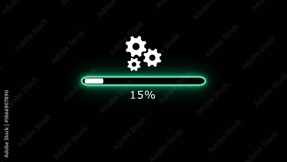 Green loading progress bar showing fifteen percent completion with ...