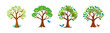 © Kohinoor - Four stylized trees with green leaves and colorful birds, nature concept