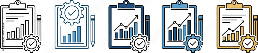 Business Data Analysis Report Icon Set with Clipboard Growth Charts and ...