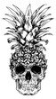 © cac_tus - Hand drawn line art illustration of a pineapple skull depicting a unique tropical gothic fusion for apparel design and alternative art