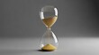 © Farhan - Modern glass hourglass with yellow sand flowing on a smooth gray background representing sleek design and time