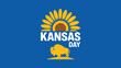 © Mushtaq - kansas day celebration illustration with sunflower and buffalo silhouette symbolizing state pride on blue background
