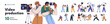 © Good Studio - Video production concept set. Cameraman, operator, videographer filming on professional camera. Movie, media crew, reporter shooting, recording. Flat vector illustration isolated on white background
