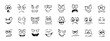 © Kasimin - Cartoon doodle face expression. Emotional comic face with eyes, mouths, tongue and teeth. Happy, sad and angry characters emotions. Vector set
