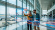 © Rendara Studio - Airport terminal demonstration of a holographic flight data interface by two travelers