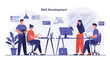 © bangoji - Diverse team collaborating on skill development and training in a modern office environment