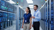 © ClearTone - Computer database technology success cloud deep teamwork system hardware concept administrator female male laptop network working server technician cabinet engineer holding industry information