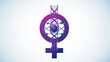 © Hanan - Vibrant purple female symbol with dna helix and molecular structure on white background representing genetics and biology with scientific symbol