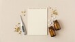 © Marina Shvedak - Blank memo pad with thermometer, medicine and dried chamomile. Healthcare, medical treatment and natural remedy concept for well-being.
