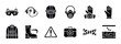 © BrainStorm - Essential personal protective equipment and hazard warning symbols for industrial safety guidelines and workplace security applications promoting health precautions and regulatory compliance