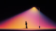 © Lustre Art Group  - Cinematic composition with lone figure under streetlight on empty stage. Concept of decision making, leadership moment, isolation, business mindset and dramatic visual storytelling.