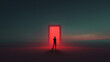 © Lustre Art Group  - Moody cinematic composition with figure facing red illuminated doorway. Concept of inner conflict, bold decision moment, emotional tension, psychological depth, dramatic storytelling for advertising.