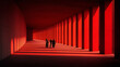 © Lustre Art Group  - Digital composition of group walking through red corridor with dramatic light. Concept of teamwork, leadership path, corporate culture, journey and brand storytelling visuals.