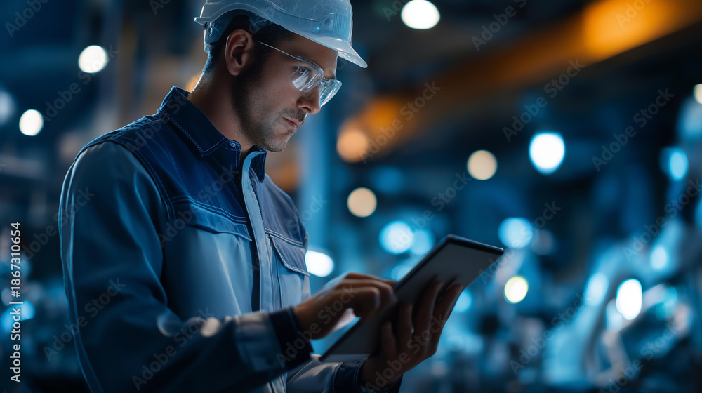 Faceless Industry 4.0 engineer utilizing AI technology in smart ...
