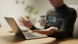 © TensorSpark - Miniature robot hovering above a human palm near laptop representing agentic ai autonomy and task execution.