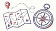 © kinza ali - Hand-drawn map with a compass and location pin, symbolizing adventure and exploration
