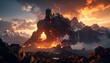 © bebekterbanG - Colossal Earth Spirit Rises in Fiery Mountain Landscape.