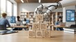 © Erika - Artificial intelligence in education concept,robot hand stacking learning icons,modern classroom and technology integration in schools