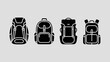 © Ultimate - a graphic depiction shows four distinct black silhouettes of backpacks arranged horizontally offering a minimalist view of travel gear high quality professional detailed modern elegant stylish