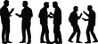 © Masuduzzaman - Men silhouettes arguing and discussing in pairs, communication conflict debate gesture collection vector illustration, black male figures isolated on white background
