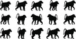 © MDMOSTAKIM - Baboon monkey silhouette illustration set, wild animal walking and standing poses collection, nature and wildlife primate icons, safari zoo fauna vector design elements,