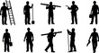 © Nazmul  - Vector silhouettes of construction workers and industrial laborers carrying tools equipment and materials isolated on a white background for design