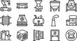 © Pixel_Forge - Industrial Processing and Manufacturing Equipment Line Icons Set, Factory Machinery and Production Systems Outline Symbols