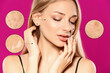 © New Africa - Magnified areas showing skin problems (acne, dryness). Beautiful woman on color background