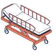 © eman - Hospital stretcher with safety rails and wheels. Medical patient transport illustration.