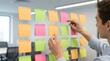 © Studicon - Man organizes sticky notes on glass wall in office