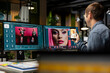 © DC Studio - Skilled photo editor working on creative editing and generating content, creating materials for the portfolio with artificial intelligence. Professional designer employs AI chatbot.