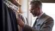 © fotofabrika - Man looks at suits in store while choosing outfit for special event in afternoon light